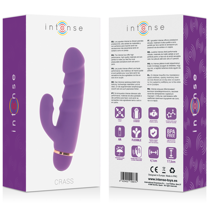 Close-up do Vibrador Intense Crass Lilás mostrando sua forma ergonômica e detalhes de silicone.