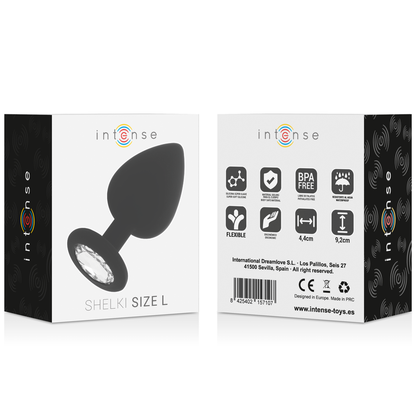 Plug anal Intense Shelki L Preto em silicone macio, com base em diamante para prazer anal seguro e confortável.