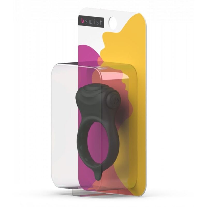 Anel peniano B SWISH Bcharmed Basic Wave vibratório preto em silicone seguro para o corpo.