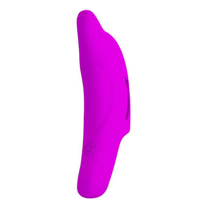 Close-up do Pretty Love Estimulador de Dedo Vibratório Delphini Roxo, destacando o design ergonómico e a ponta texturizada.