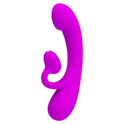 Vista detalhada do vibrador rabbit PRETTY LOVE Sincero de silicone roxo com sucção clitoriana.