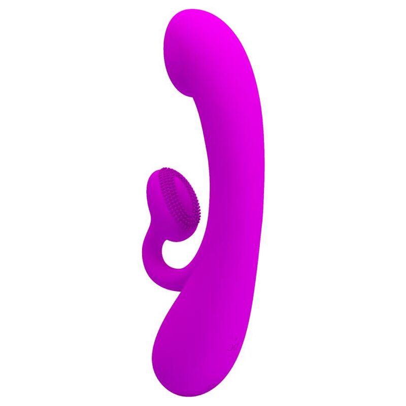 Vista detalhada do vibrador rabbit PRETTY LOVE Sincero de silicone roxo com sucção clitoriana.