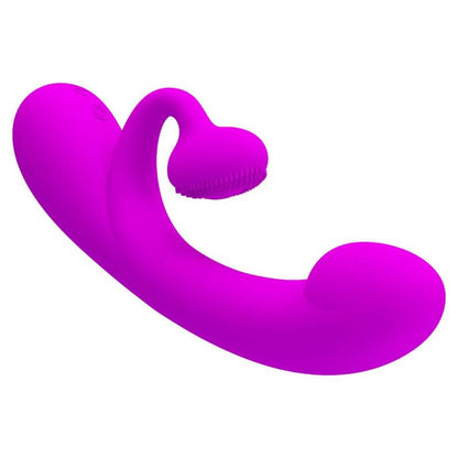 Vista detalhada do vibrador rabbit PRETTY LOVE Sincero de silicone roxo com sucção clitoriana.