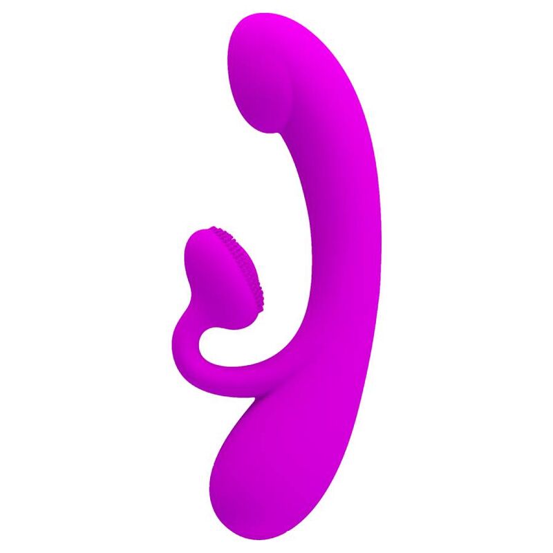 Vista detalhada do vibrador rabbit PRETTY LOVE Sincero de silicone roxo com sucção clitoriana.