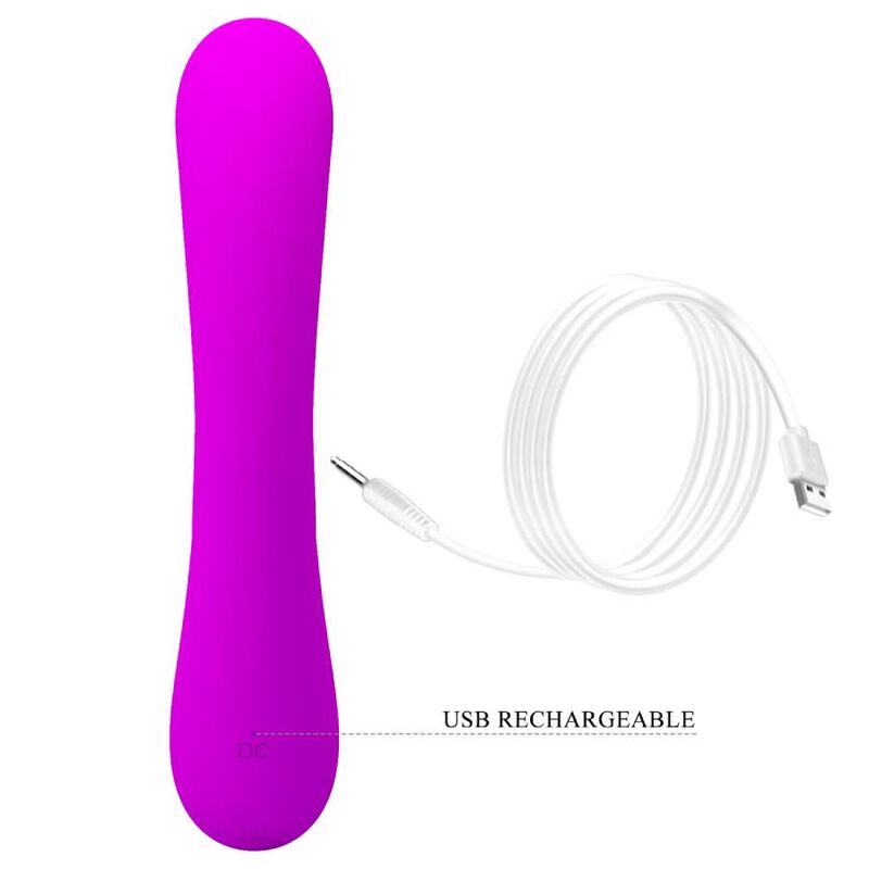 Vista detalhada do vibrador rabbit PRETTY LOVE Sincero de silicone roxo com sucção clitoriana.