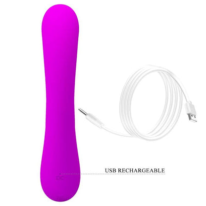 Vista detalhada do vibrador rabbit PRETTY LOVE Sincero de silicone roxo com sucção clitoriana.