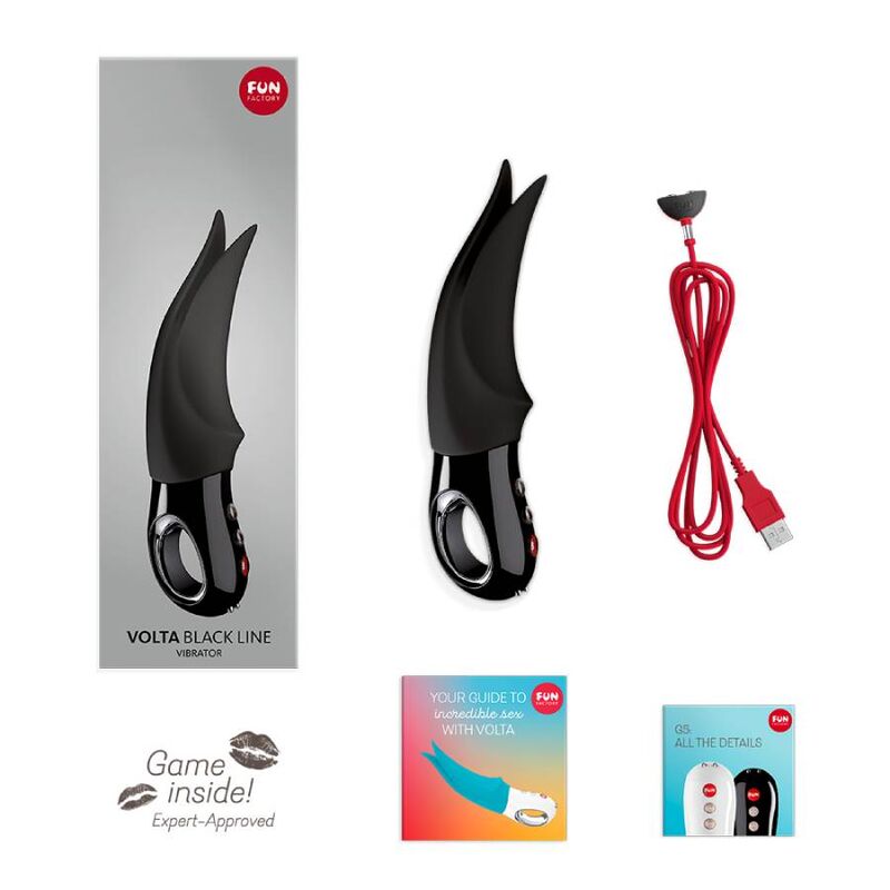 Vibrador clitorial FUN FACTORY Volta Black Line, design elegante e pontas vibratórias.
