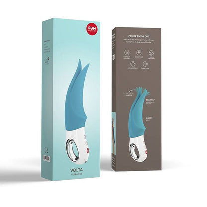 Close-up do vibrador clitoriano FUN FACTORY VOLTA G5 Gasolina, mostrando seu design ergonômico e pontas dinâmicas para estimulação.