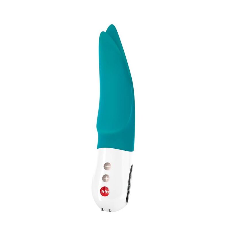 Close-up do vibrador clitoriano FUN FACTORY VOLTA G5 Gasolina, mostrando seu design ergonômico e pontas dinâmicas para estimulação.