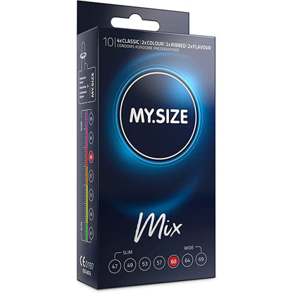 MY SIZE Mix Preservativos 60MM, embalagem com 10 unidades sortidas para conforto e segurança.