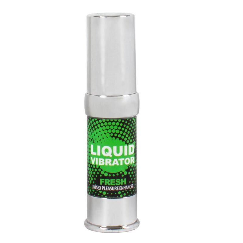 Close-up do SECRETPLAY Vibrador Líquido Fresh Efeito Frio e Vibratório 15 ML, mostrando a embalagem e o dispensador.