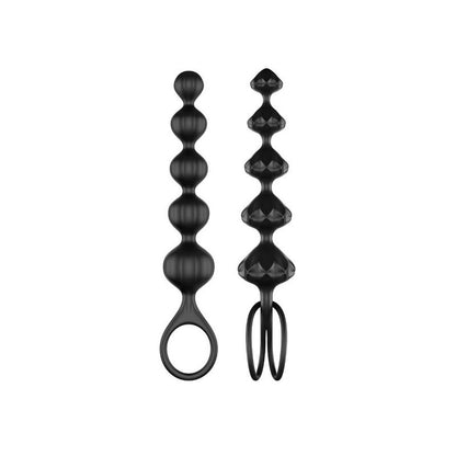 Detalhe das Satisfyer Contas Anais Suaves Love Beads Pretas, mostrando textura e design flexível para exploração anal.