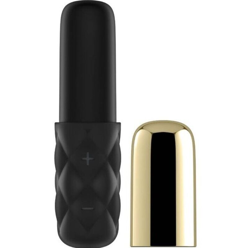 Close-up of the Satisfyer Vibrador Sparkling Darling Dourado showing its compact design and golden finish.