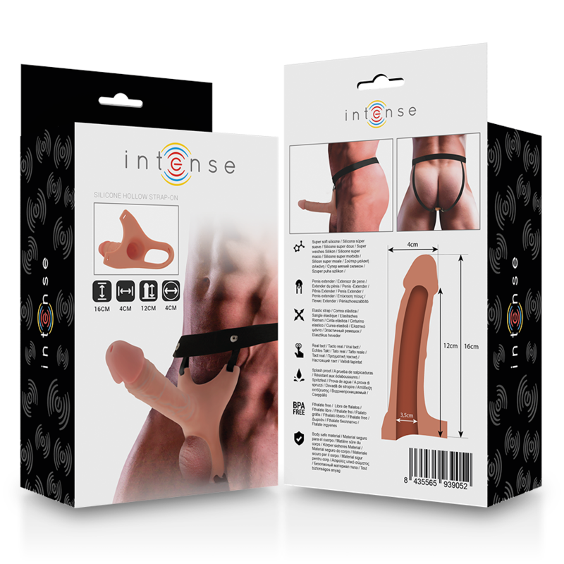Close-up do Arnês Oco com Dildo de Silicone INTENSE mostrando seu design e textura realista.