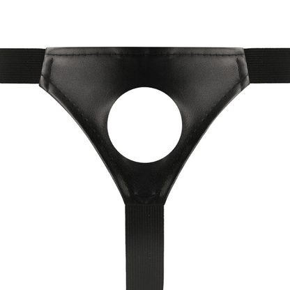 Close-up do Arnês Oco Intense com Dildo Flexível Integrado 18cm, destacando o design e material TPR.
