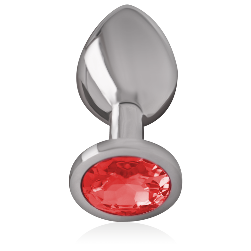 Close-up do Intense Plug Anal de Metal com Cristal Vermelho S, destacando seu brilho e design elegante.