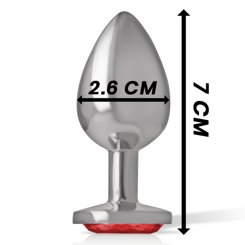 Close-up do Intense Plug Anal de Metal com Cristal Vermelho S, destacando seu brilho e design elegante.