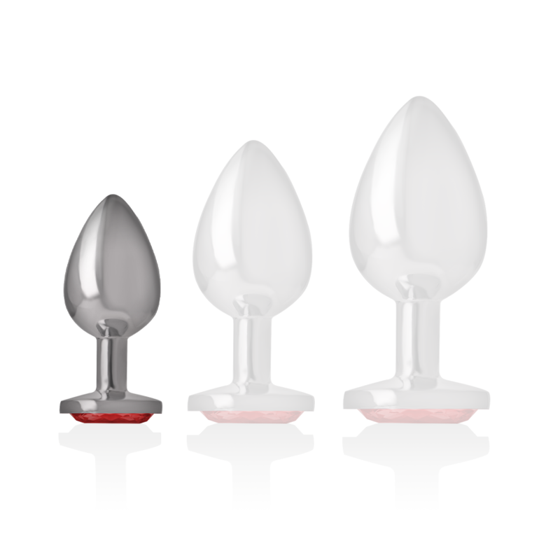 Close-up do Intense Plug Anal de Metal com Cristal Vermelho S, destacando seu brilho e design elegante.