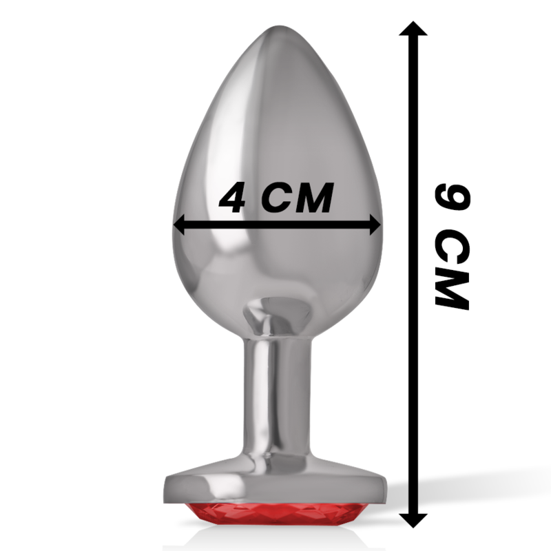 Close-up do Plug Anal Intense de Metal com Cristal Vermelho Tamanho L, mostrando o design elegante e o detalhe do cristal.