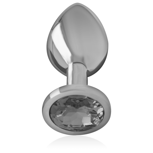 Close-up do Plug Anal Intense de Metal com Joia Diamante Vidro Preto Tamanho L, destacando seu design luxuoso.