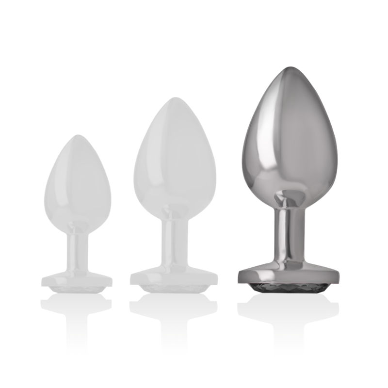 Close-up do Plug Anal Intense de Metal com Joia Diamante Vidro Preto Tamanho L, destacando seu design luxuoso.