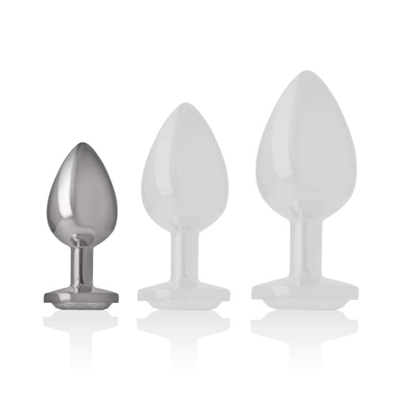 Close-up do Plug Anal de Metal Intense com Cristal Prata Tamanho S, destacando o design elegante e a joia.