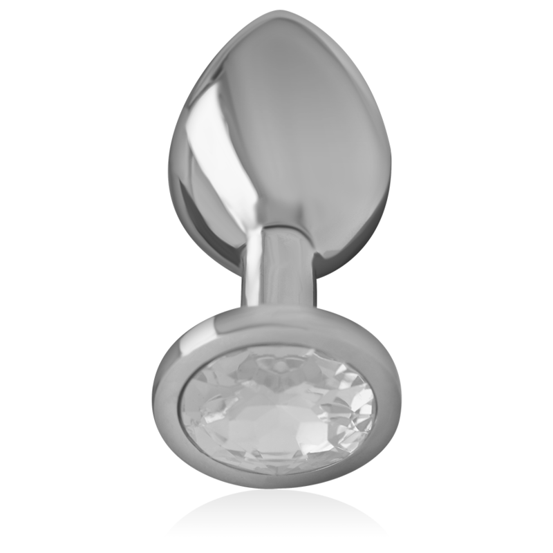 Plug Anal Intense de Metal com Cristal Prata Tamanho L, mostrando o detalhe da joia e o acabamento metálico.