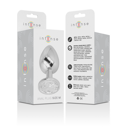 Plug anal Intense de metal com cristal prata, design elegante e superfície lisa para estimulação anal.