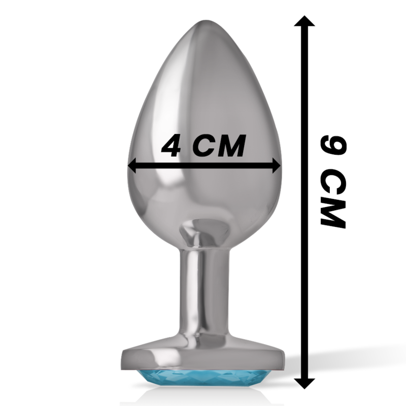 Plug anal de metal Intense com cristal azul e superfície lisa.