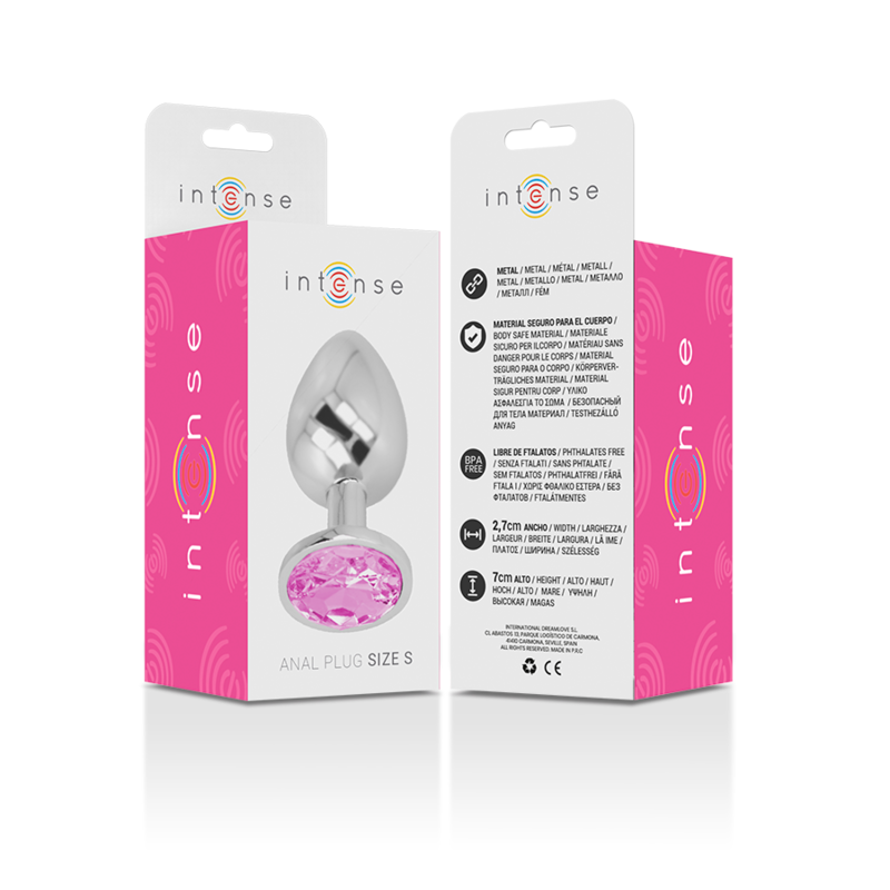 INTENSE Plug Anal de Metal com Cristal Rosa Tamanho S, design luxuoso para prazer anal.