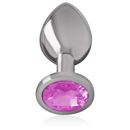 Close-up do Intense Plug Anal de Metal com Cristal Rosa M, destacando seu design elegante e material.