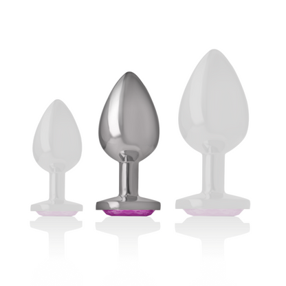 Close-up do Intense Plug Anal de Metal com Cristal Rosa M, destacando seu design elegante e material.