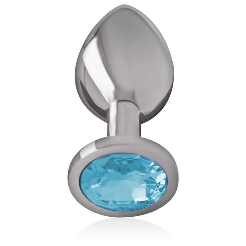 Plug anal de metal Intense com cristal azul e superfície lisa.