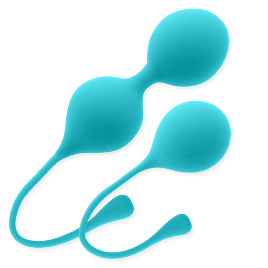 Close-up of the Intense Pack Bolas Kegel Kendall Azul, showing its smooth silicone design and elegant color for pelvic floor training.