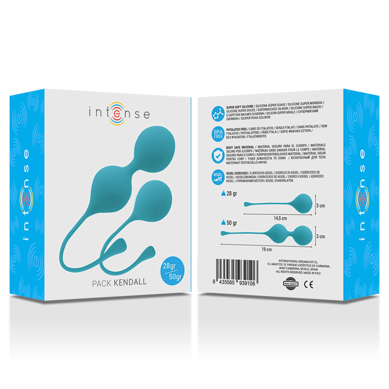 Close-up of the Intense Pack Bolas Kegel Kendall Azul, showing its smooth silicone design and elegant color for pelvic floor training.