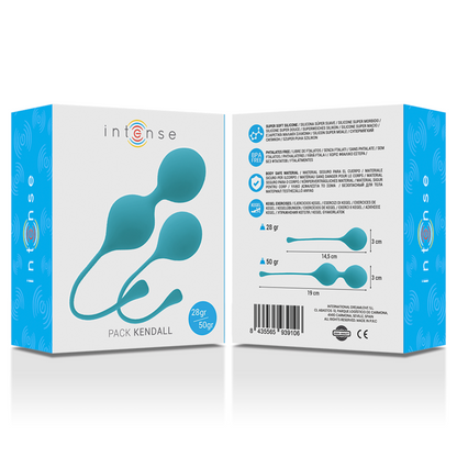 Close-up of the Intense Pack Bolas Kegel Kendall Azul, showing its smooth silicone design and elegant color for pelvic floor training.