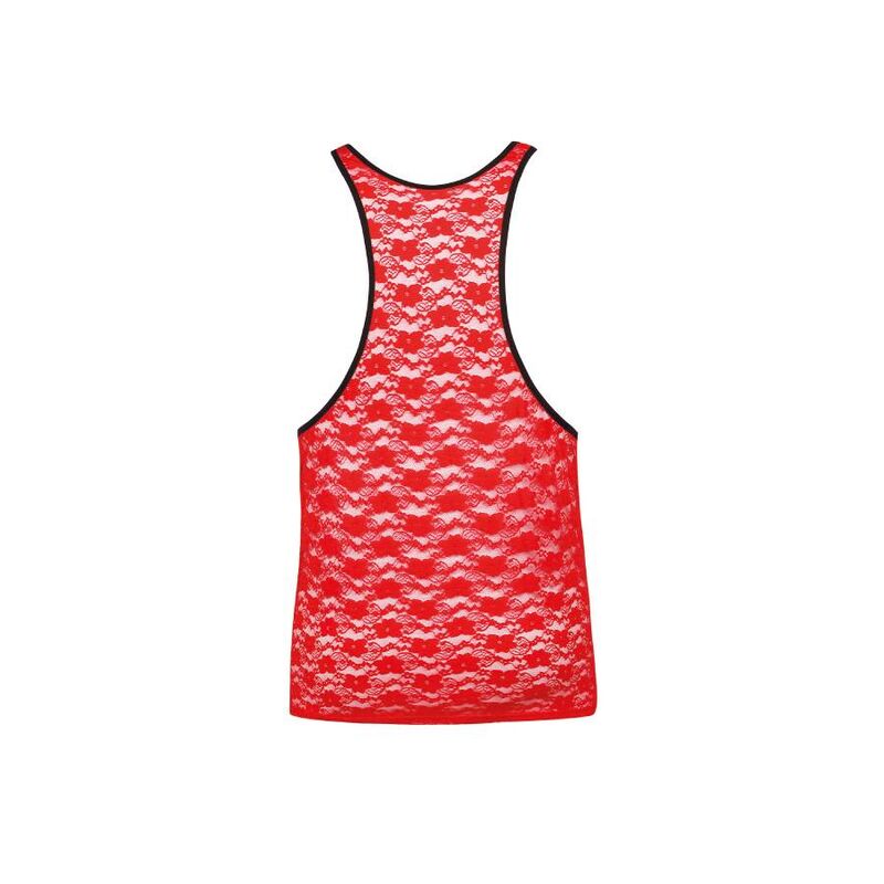 Top Brave XL da Anais Lingerie masculina em renda vermelha com estampa floral e detalhes de design.
