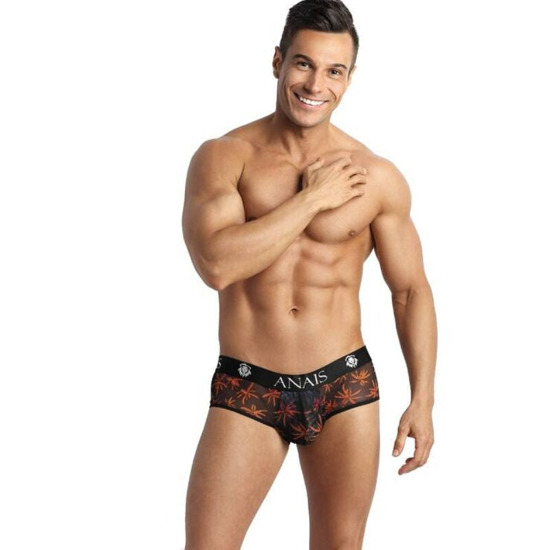 ANAIS Men Chill Jock Bikini com Tule e Estampa de Palmeiras, exibindo o design ousado e detalhes do tecido.