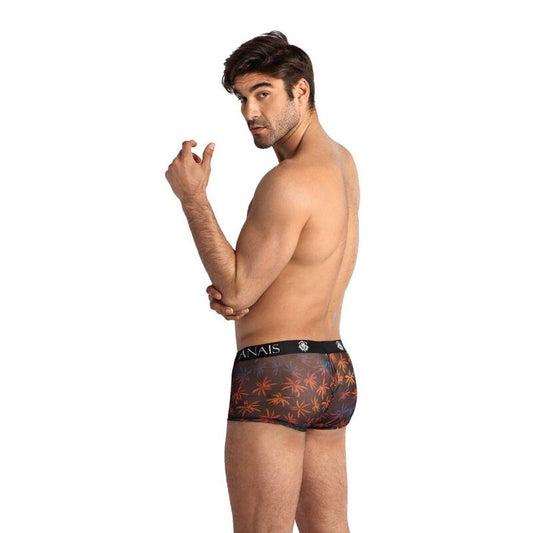 Boxer Chill masculino ANAIS em tule estampado com palmeiras, detalhe do tecido macio e elástico.