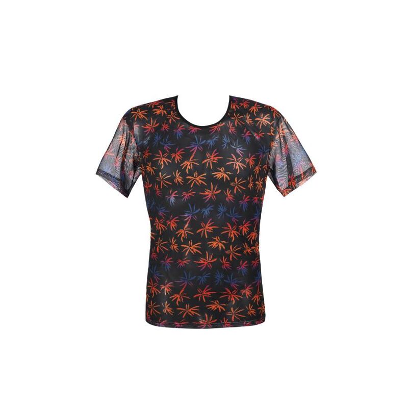 Imagem da ANAIS MEN T-Shirt Chill Tamanho M, destacando o tule preto e a estampa de palmeiras coloridas.