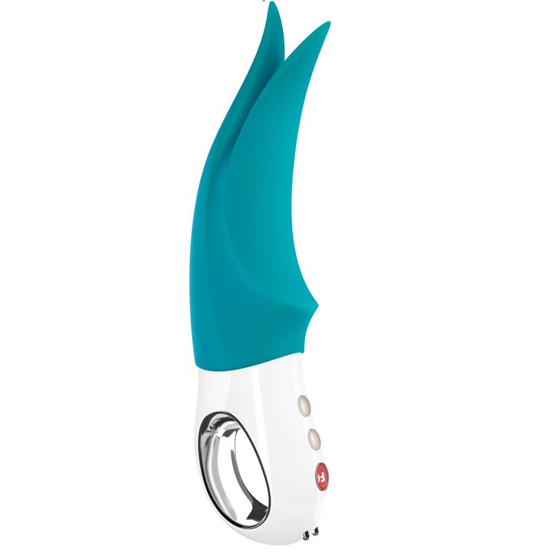 Close-up do vibrador clitoriano FUN FACTORY VOLTA G5 Gasolina, mostrando seu design ergonômico e pontas dinâmicas para estimulação.