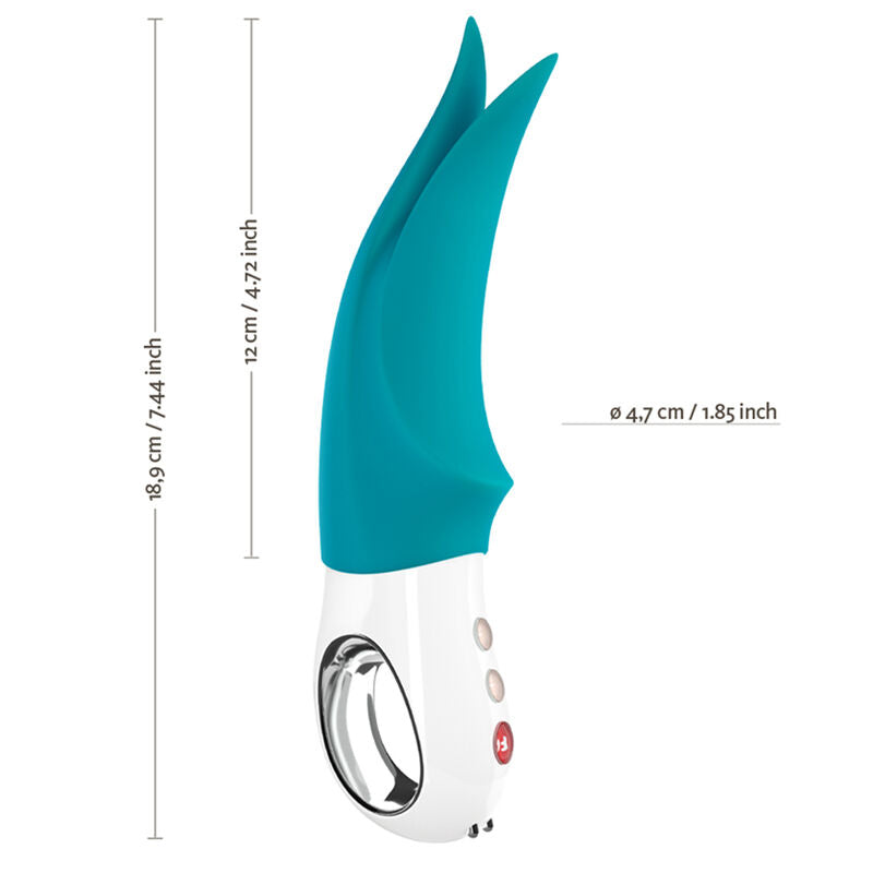 Close-up do vibrador clitoriano FUN FACTORY VOLTA G5 Gasolina, mostrando seu design ergonômico e pontas dinâmicas para estimulação.