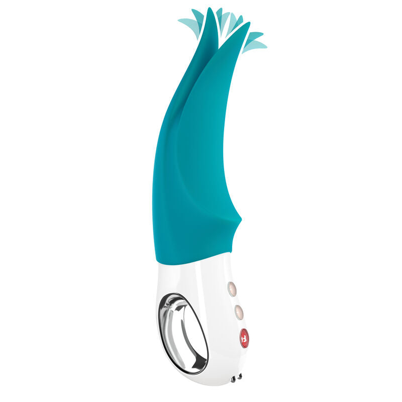 Close-up do vibrador clitoriano FUN FACTORY VOLTA G5 Gasolina, mostrando seu design ergonômico e pontas dinâmicas para estimulação.
