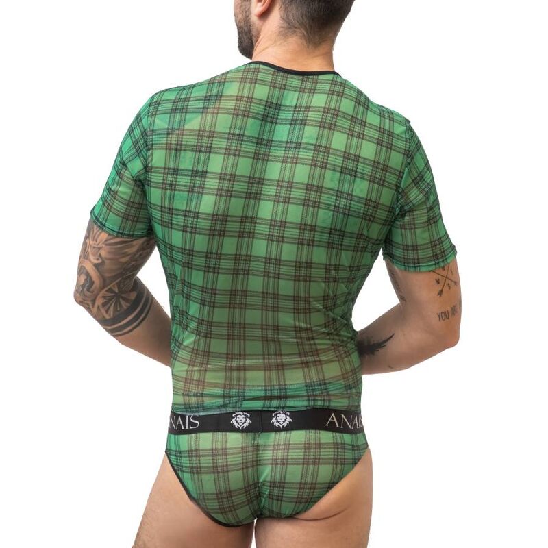 Cuecas masculinas Anais Magic T-Shirt L com padrão xadrez verde e preto.