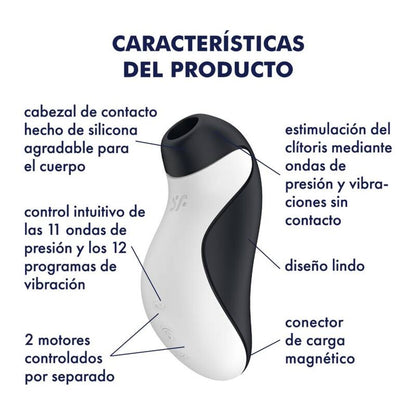 Satisfyer Orca - Estimulador Clitoriano com Pulso de Ar e Vibração em silicone preto e branco.