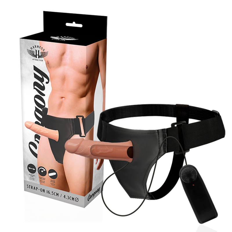 Arnês Oco com Vibrador HARNESS ATTRACTION Gregory 16.5 cm para aumento e prazer.