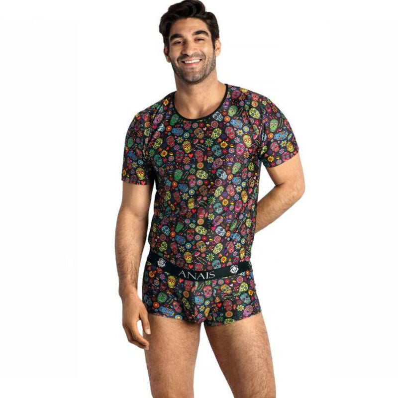 Camiseta masculina Anais Men Mexico S com ajuste perfeito ao corpo, exibindo o tecido elástico.