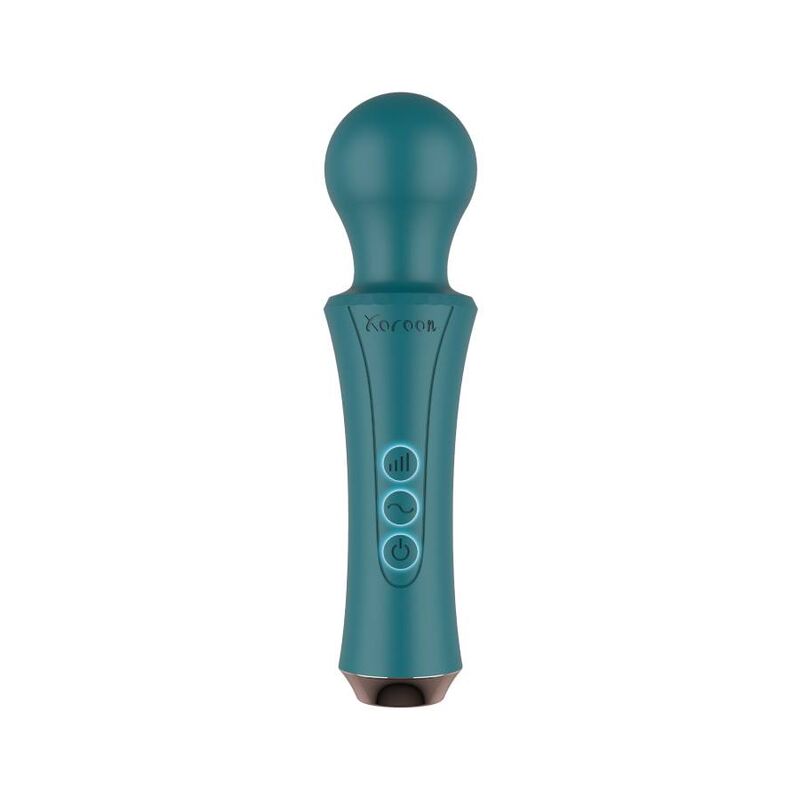 XOCOON Varinha Pessoal Vibratória Recarregável Verde, detalhe da cabeça flexível e corpo ergonómico.