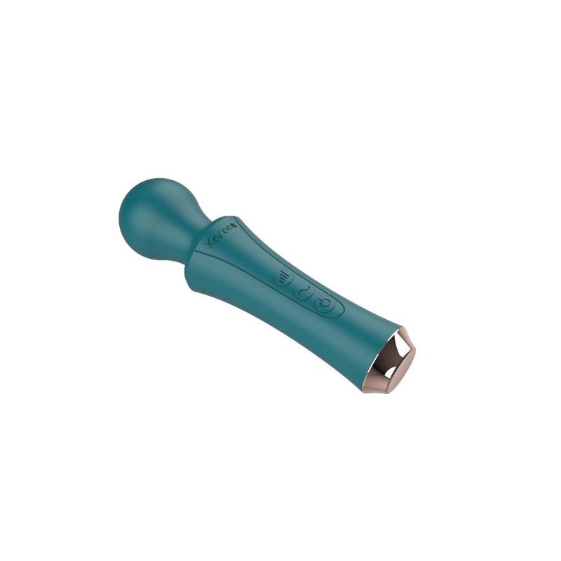 XOCOON Varinha Pessoal Vibratória Recarregável Verde, detalhe da cabeça flexível e corpo ergonómico.