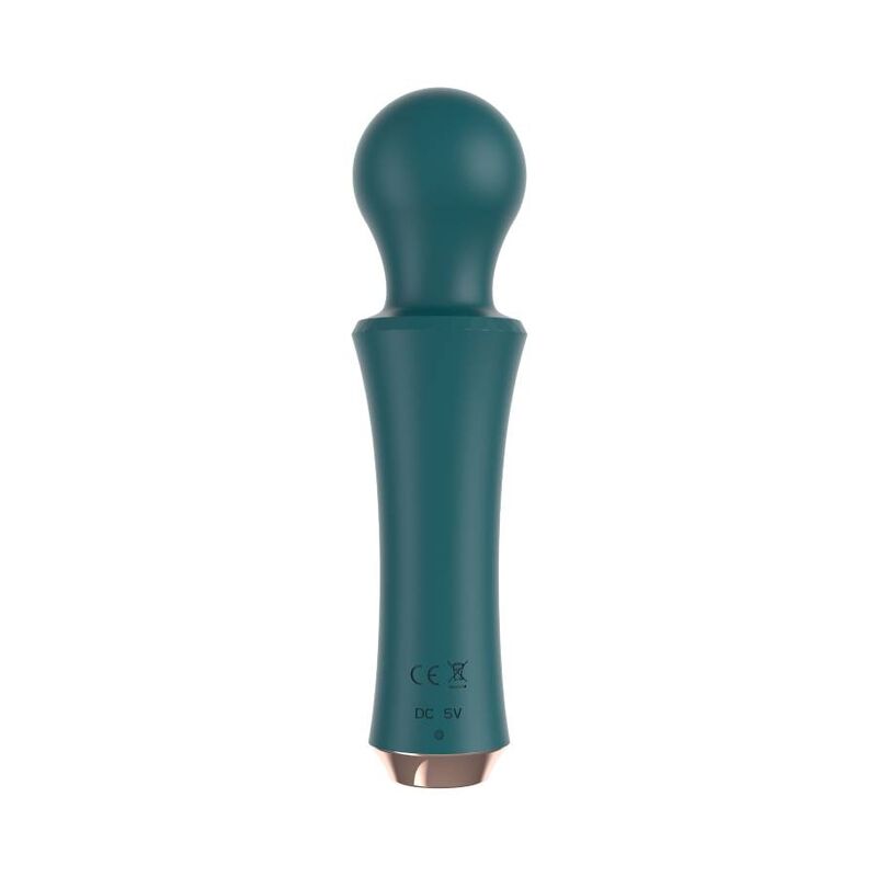 XOCOON Varinha Pessoal Vibratória Recarregável Verde, detalhe da cabeça flexível e corpo ergonómico.